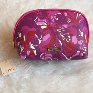 Trina Turk pink purple floral large cosmetics bag 8”x6”